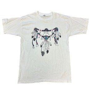 T Star Women’s Glittery 2D Beads And Feathers Tribal Tshirt Size XL